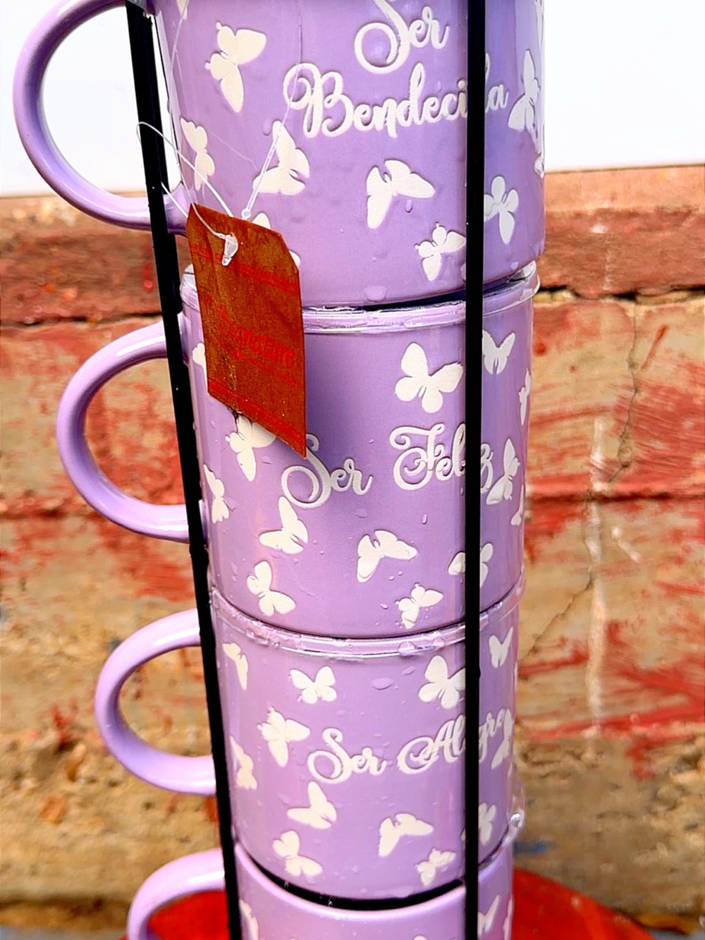 Stackable Lavender Butterfly Mugs - Set of 4
